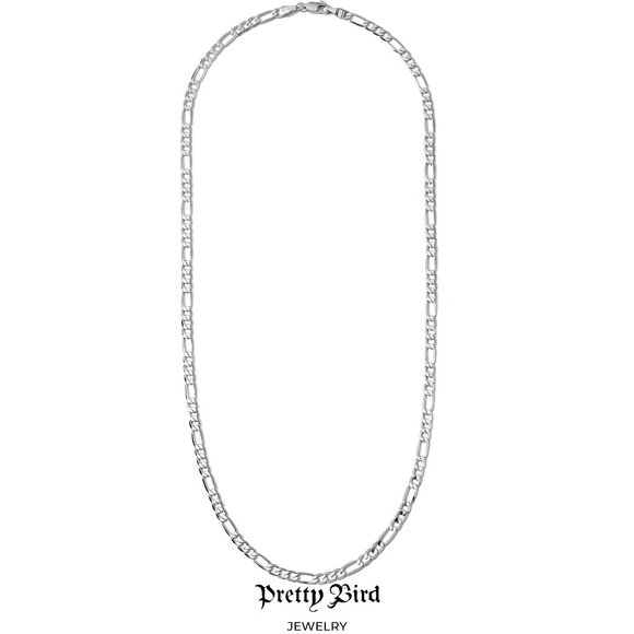 18K White Gold Plated Figaro Chain Necklace- 24" - Picture 1 of 2